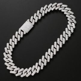 Iced 20mm Handset Miami Cuban Chain with Big Box Clasp in White Gold