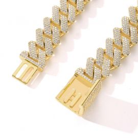 Iced 20mm Handset Cuban Bracelet in Gold with Box Clasp
