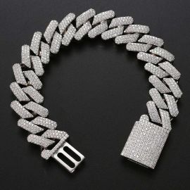 Iced 20mm Handset Cuban Bracelet in White Gold with Box Clasp