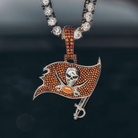 Iced Skull and Swords Pirate Flag Pendant in White Gold