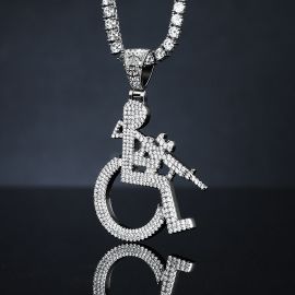 Iced Wheelchair Man Pendant in White Gold