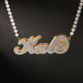 Custom Two-Tone Letters Pendant with Tennis Chain