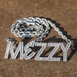 Iced Custom Baguette Letters Pendant with 5mm 24