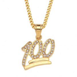 Iced 100 Points Emoji Pendant in Gold