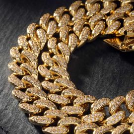 13mm 18K Gold PVD Plated Finish Iced Cuban Link