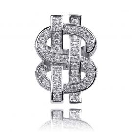 Iced Money Dollar Sign Ring in White Gold