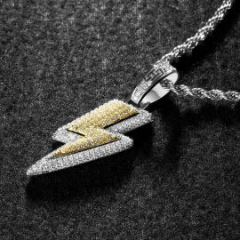 Iced Lightning Bolt Pendant with 24