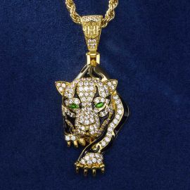 The Walking Leopard Pendant with 24" Rope Chain in Gold