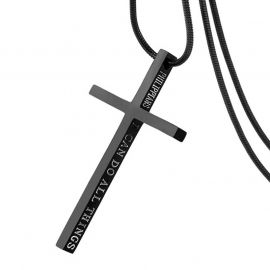 4:13 "I CAN DO ALL THINGS" Steel Cross Pendant in Black Gold
