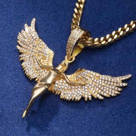 Iced Angel Pendant in Gold
