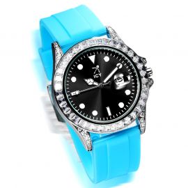40mm Black Luminous Dial Watch with Blue Silicone Strap