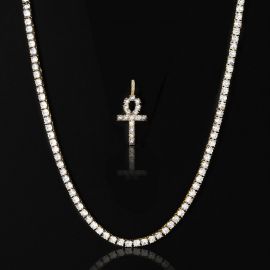 5mm Tennis Chain + Ankh Pendant Set in Gold
