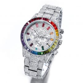 40mm Iced Rainbow Dial Watch in White Gold