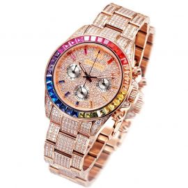 Luxury Handcrafted Rainbow Stainless Steel Watch in Rose Gold