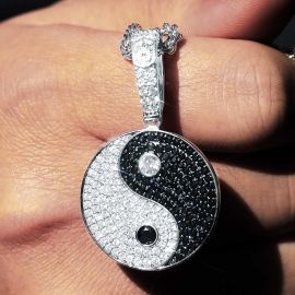 Iced Yin Yang pendant in White Gold