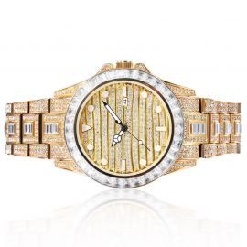 Baguette & Round Cut Luminous Dial Watch in Gold