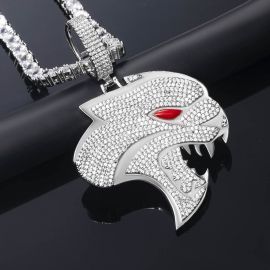 Iced Gaint Roaring Panther Head Pendant in White Gold