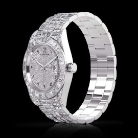 Full Iced Arabic Numerals Date Display Men's Watch in White Gold