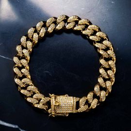 13mm 18K Gold Finish Iced Cuban Bracelet