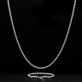 3mm Rope Link Chain Set in White Gold