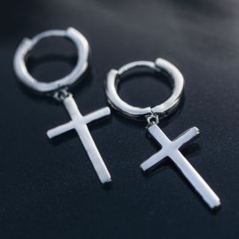 Women's Cross Dangle Earrings in White Gold