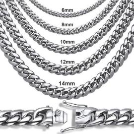 Women's 10mm 316L Stainless Steel Cuban Link Chain in White Gold