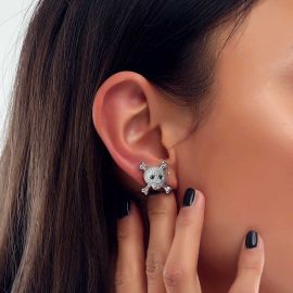 Women's Iced Skull and Crossbones Earrings