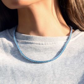 Women's 4mm Blue Stones Tennis Chain in 18K White Gold