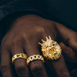 King Crown Lion Ring in Gold
