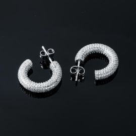 Micro Pave Hoop Earrings in White Gold