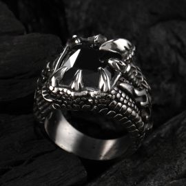 Cool Dragon Claw Stainless Steel Black CZ Ring
