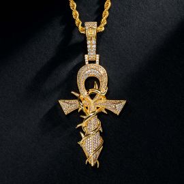 Iced Thorns Cross Pendant in Gold