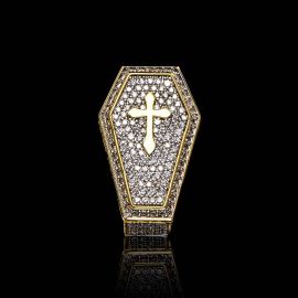 Iced Cross Coffin Ring in Gold