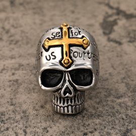 Vintage Golden Cross Stainless Steel Skull Ring