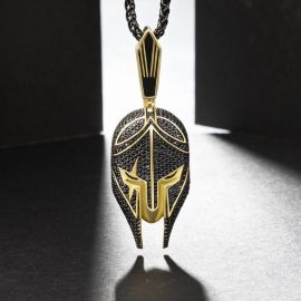 Iced Warrior Helmet Pendant with 24" Franco Chain in Black