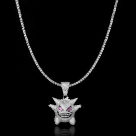 3mm Tennis Chain + Iced Gengar Pendant Set in White Gold