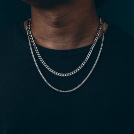 5mm Cuban + 3mm Franco Solid 925 Sterling Silver Chain Set