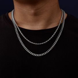 5mm Cuban + 3mm Rope Solid 925 Sterling Silver Chain Set