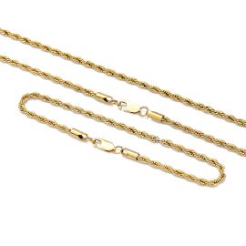 3mm Rope Solid 925 Sterling Silver Chain Set in Gold