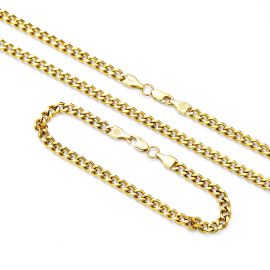 5mm Cuban Link Solid 925 Sterling Silver Chain Set in Gold