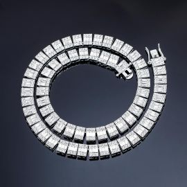 10mm Baguette Clustered Tennis Chain in White Gold