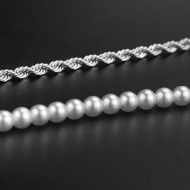 Half Pearl and Half Rope Chain in White Gold