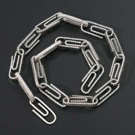 Iced Paper Clip Chain in White Gold