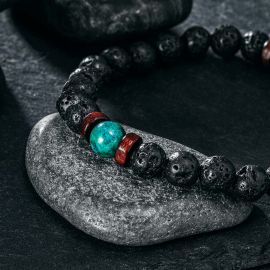 Natural Black Lava Stone with Malachite Bracelet