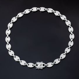 12mm Iced Coffee Bean Chain in White Gold
