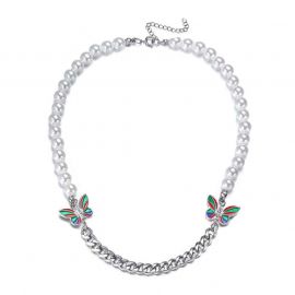 Colorful Butterfly Pearl Cuban Necklace