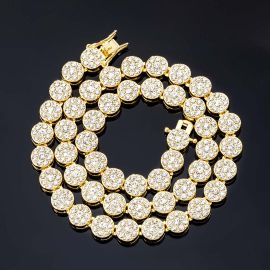 10mm Iced Round Flower Cluster Chain in Gold