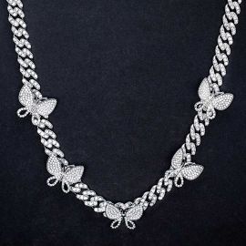 Iced Miami Cuban Chain With Rotating Butterfly Choker in White Gold