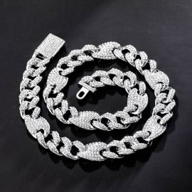 16mm Iced G-link Cuban Chain in White Gold