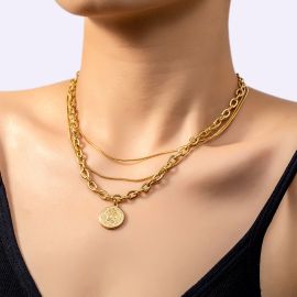 Women's Gold Coin Multi Layered Necklace